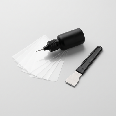 HOOVER GlassFix windshield repair kit: resin applicator, curing films and razor blade