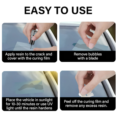 Four-step guide: apply resin, remove bubbles, cure in sunlight, peel the film